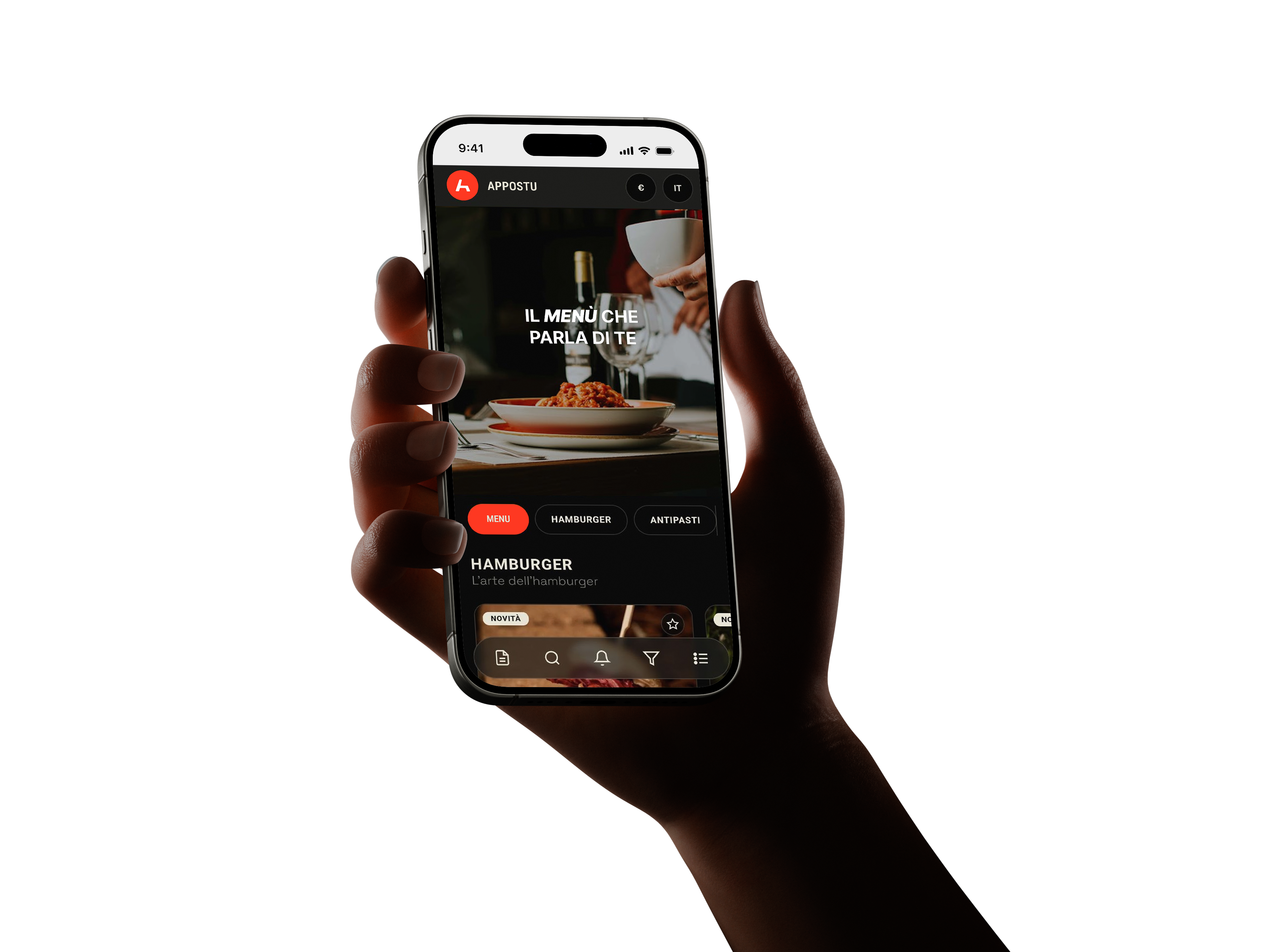 Anteprima del menu Appostu su smartphone