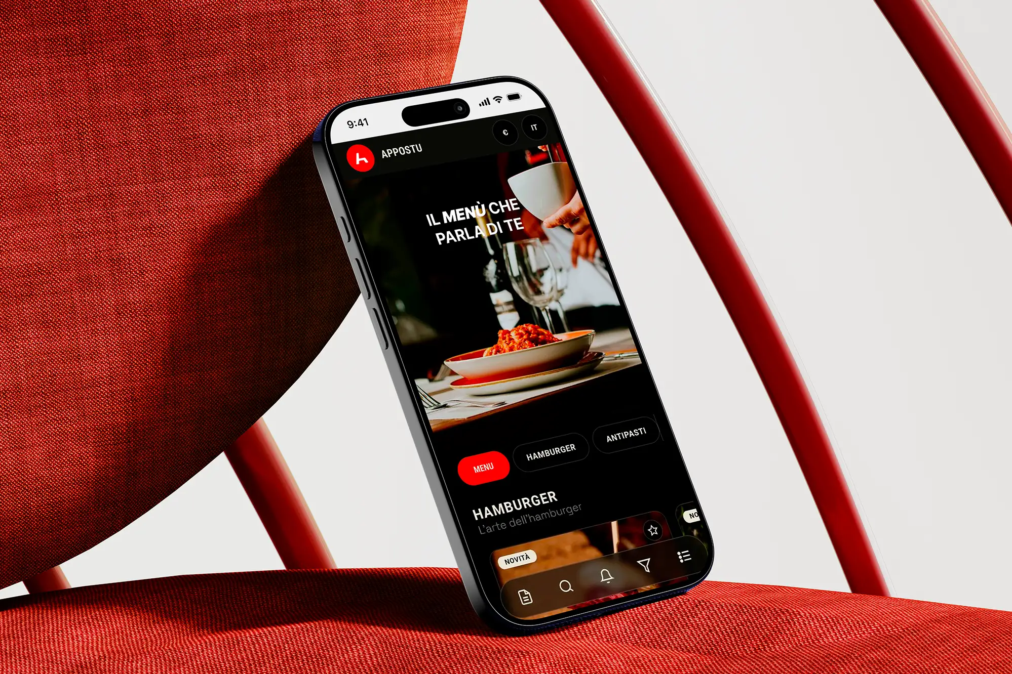 Anteprima menu digitale Appostu su smartphone